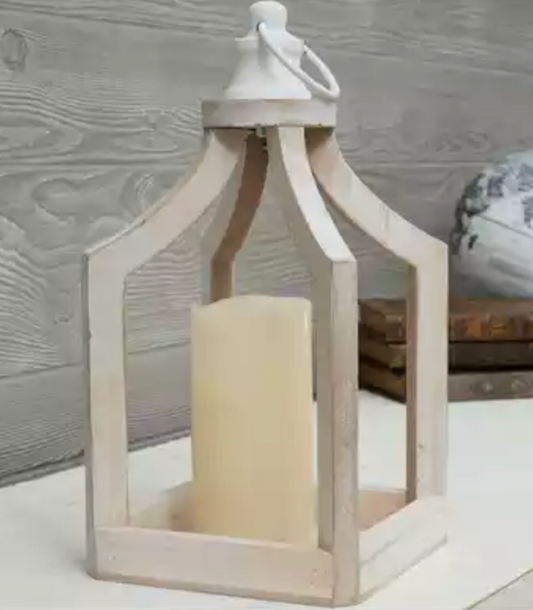 LANTERN - WOOD - WHITE W/ HANDLE